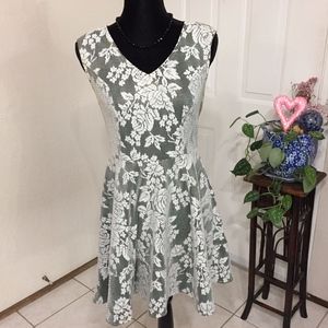 Material Girl Black and White Floral Lace Mini Dress with Back Zip Detail